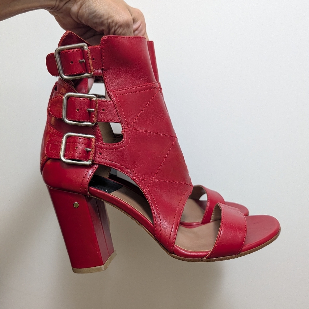Laurence Dacade Paris quilted Red Leather Block Heel Sandals size 8